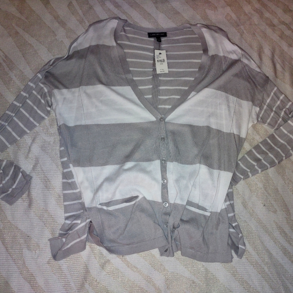 New With Tags! Lane Bryant Button Light Weight Cardigan, Tuxedo like slit back.